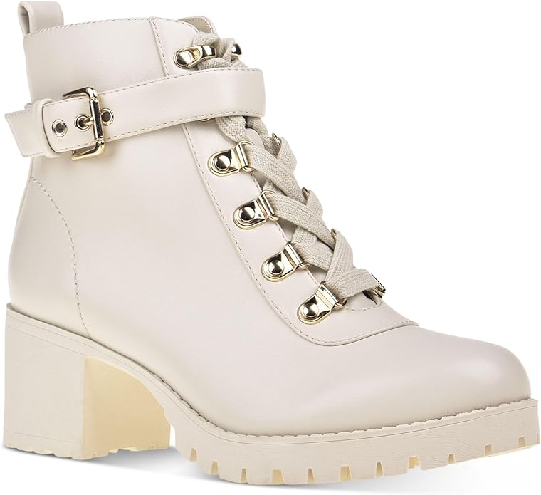 Wild Pair Womens Hillari Leather Combat & Lace-up Boots White 9 Medium (B,M)
