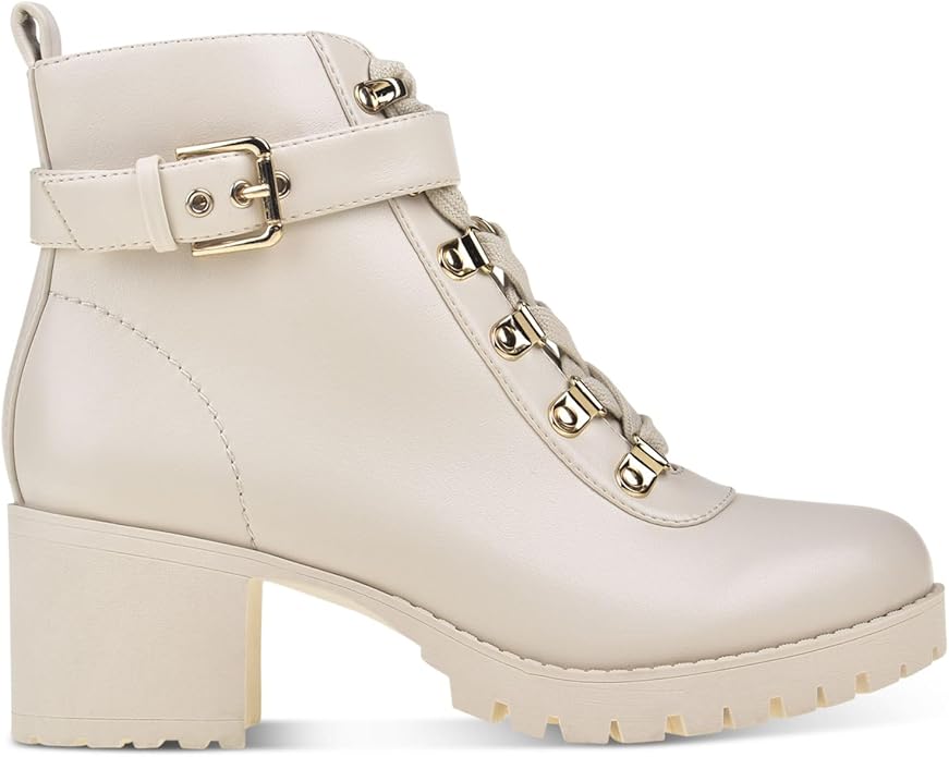 Wild Pair Womens Hillari Leather Combat & Lace-up Boots White 9 Medium (B,M)