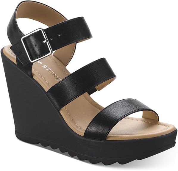 Womens Siennaa Faux Leather Wedge Heels Black 10 Medium (B,M)