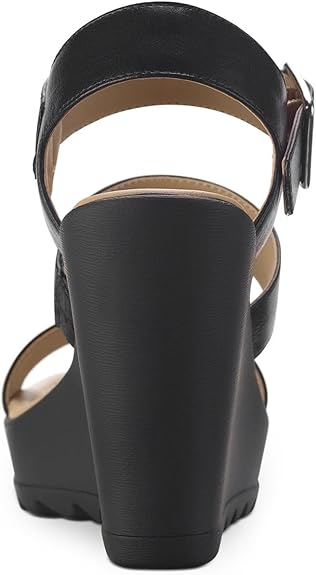 Womens Siennaa Faux Leather Wedge Heels Black 10 Medium (B,M)