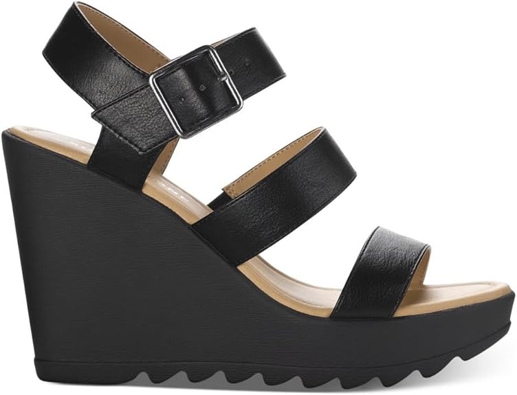 Womens Siennaa Faux Leather Wedge Heels Black 10 Medium (B,M)